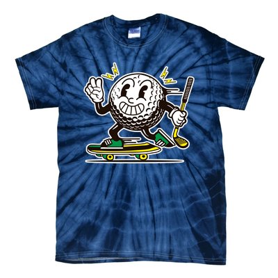 Funny Retro Cartoon Skateboarding Golf Ball Tie-Dye T-Shirt