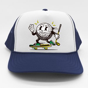 Funny Retro Cartoon Skateboarding Golf Ball Trucker Hat