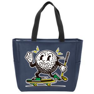 Funny Retro Cartoon Skateboarding Golf Ball Zip Tote Bag