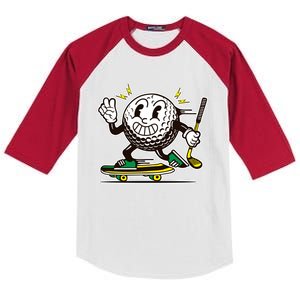 Funny Retro Cartoon Skateboarding Golf Ball Kids Colorblock Raglan Jersey