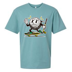 Funny Retro Cartoon Skateboarding Golf Ball Sueded Cloud Jersey T-Shirt