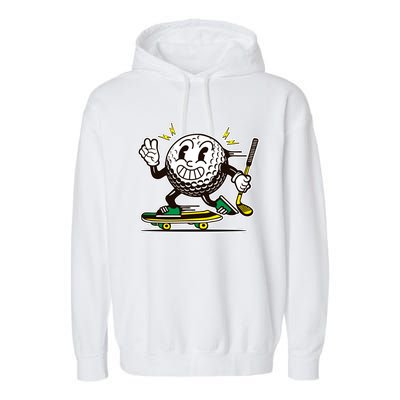 Funny Retro Cartoon Skateboarding Golf Ball Garment-Dyed Fleece Hoodie