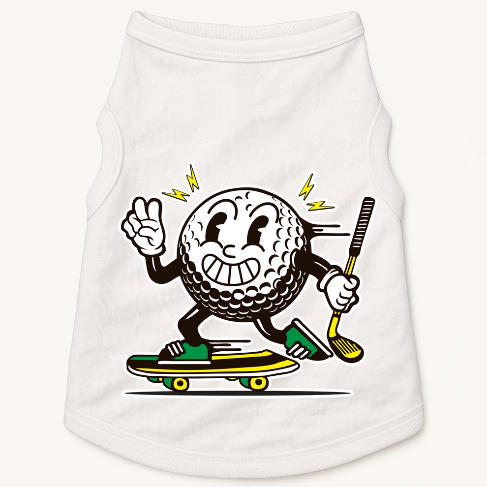 Funny Retro Cartoon Skateboarding Golf Ball Doggie Tank