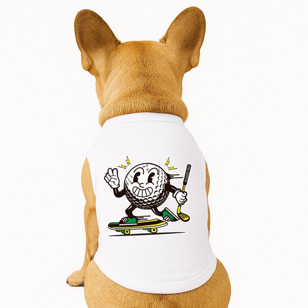 Funny Retro Cartoon Skateboarding Golf Ball Doggie Tank