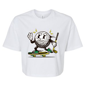 Funny Retro Cartoon Skateboarding Golf Ball Bella+Canvas Jersey Crop Tee