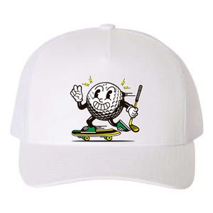 Funny Retro Cartoon Skateboarding Golf Ball Yupoong Adult 5-Panel Trucker Hat