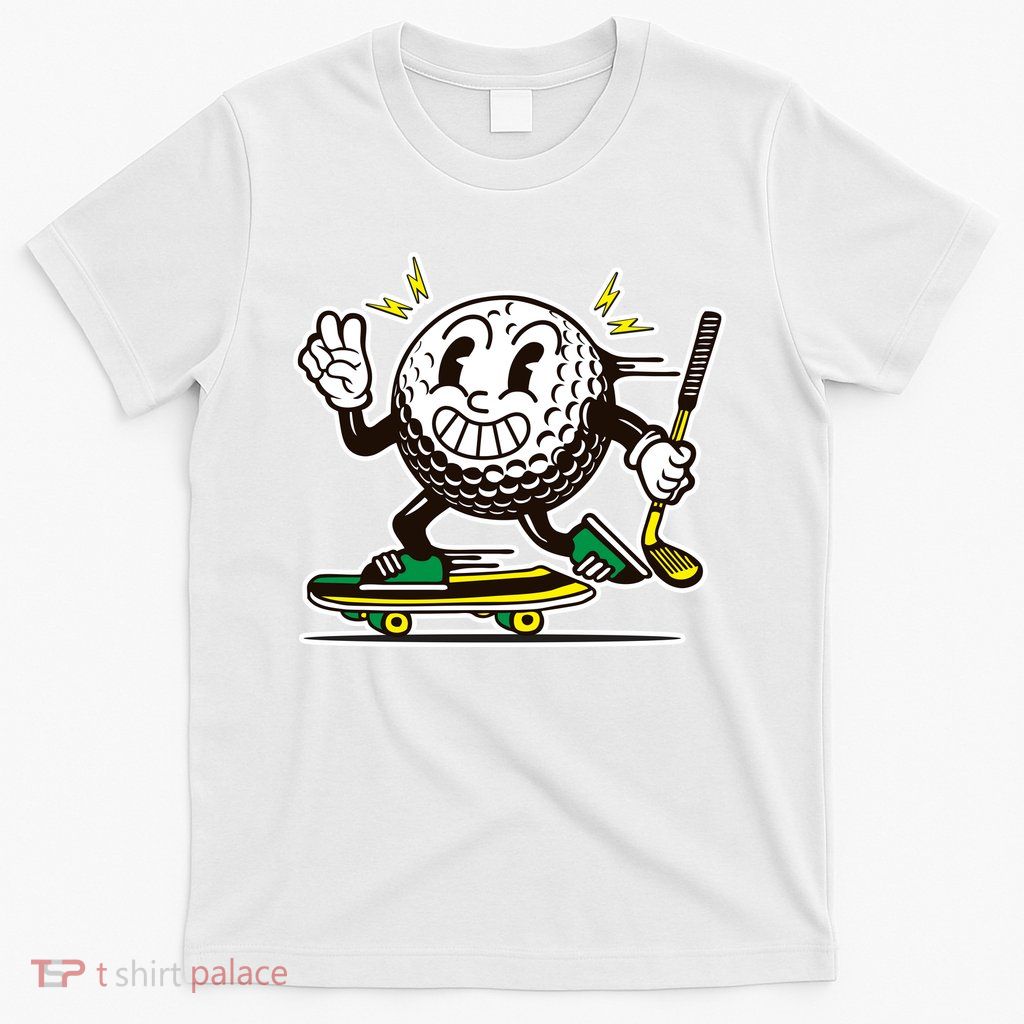 Funny Retro Cartoon Skateboarding Golf Ball T-Shirt