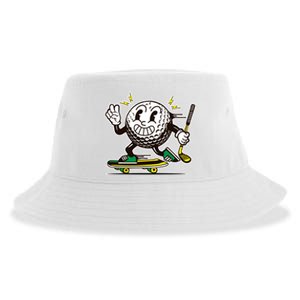 Funny Retro Cartoon Skateboarding Golf Ball Sustainable Bucket Hat