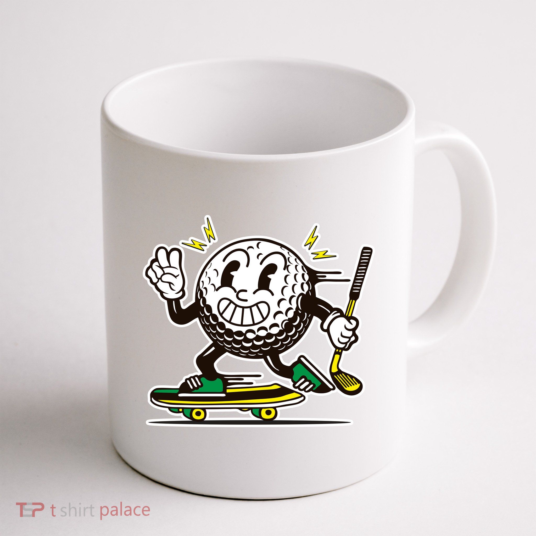 Funny Retro Cartoon Skateboarding Golf Ball Mug