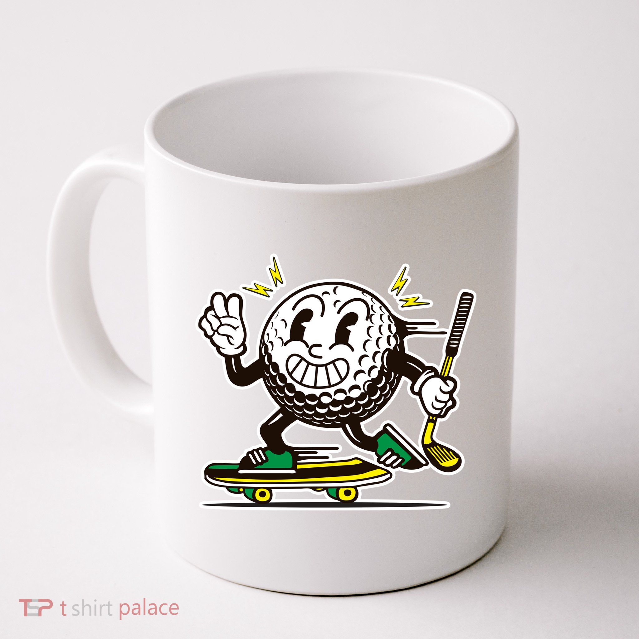 Funny Retro Cartoon Skateboarding Golf Ball Mug