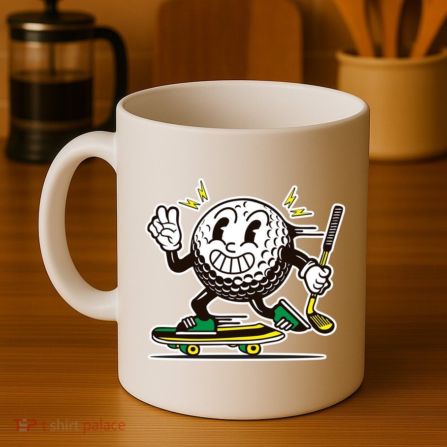 Funny Retro Cartoon Skateboarding Golf Ball Mug