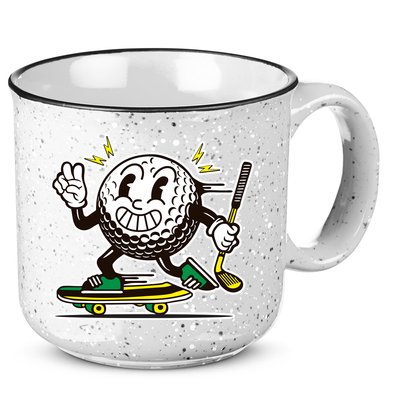 Funny Retro Cartoon Skateboarding Golf Ball 15oz Campfire Ceramic Mug