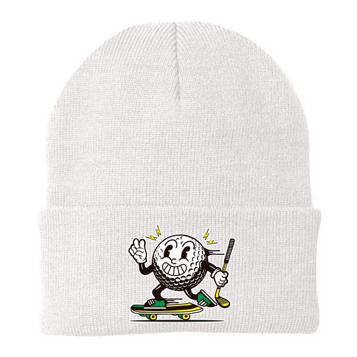 Funny Retro Cartoon Skateboarding Golf Ball Knit Cap Winter Beanie