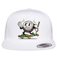 Funny Retro Cartoon Skateboarding Golf Ball Flat Bill Trucker Hat