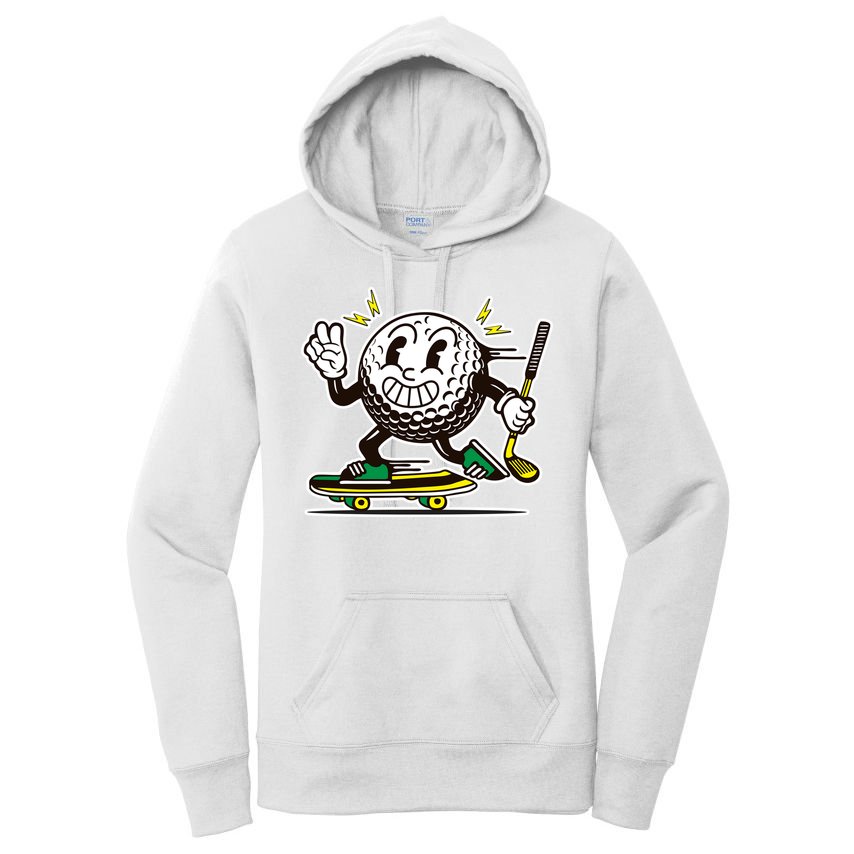 Funny Retro Cartoon Skateboarding Golf Ball Women's Pullover Hoodie