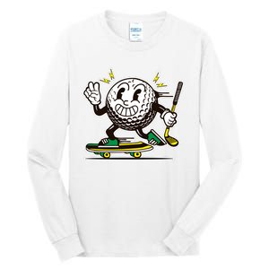 Funny Retro Cartoon Skateboarding Golf Ball Tall Long Sleeve T-Shirt