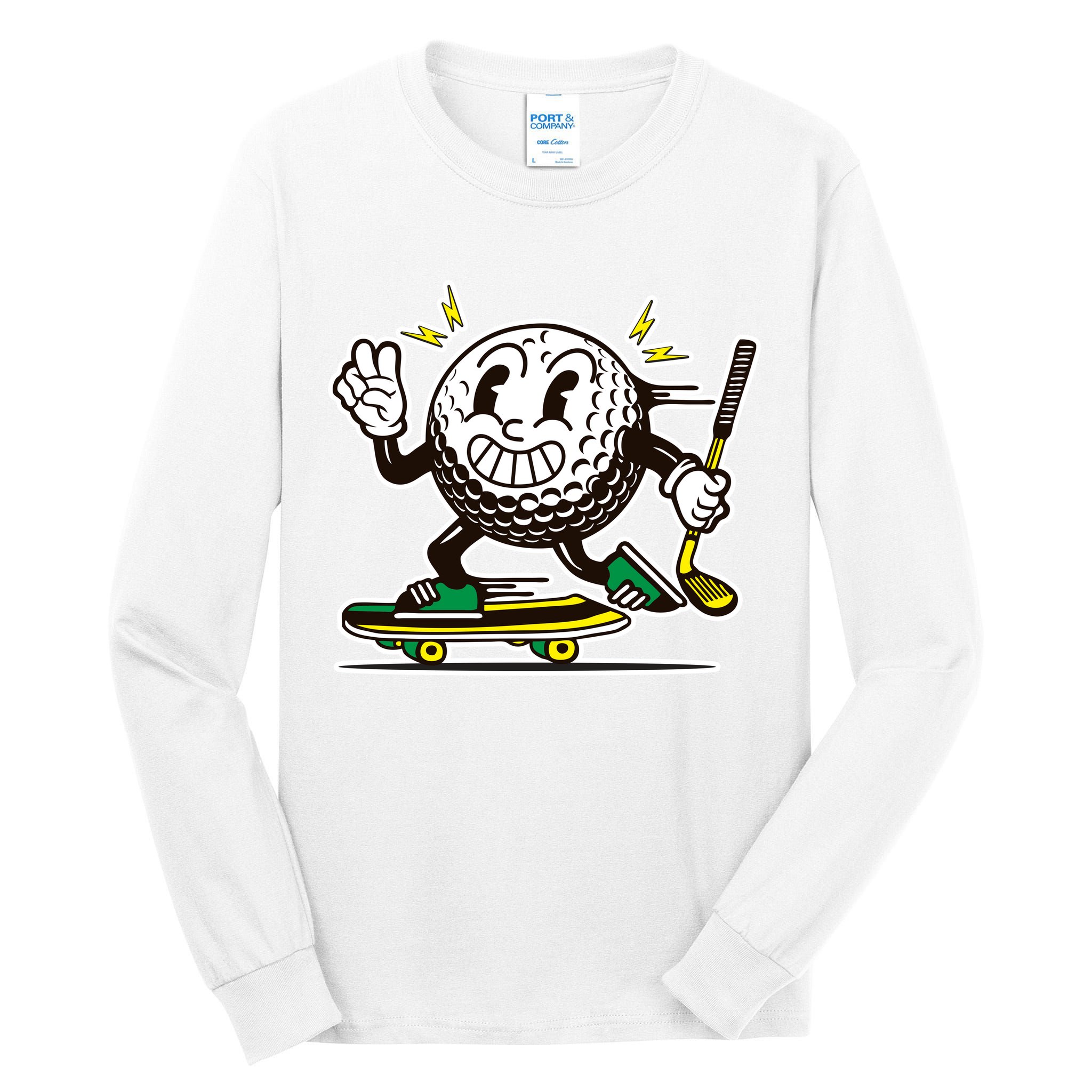 Funny Retro Cartoon Skateboarding Golf Ball Tall Long Sleeve T-Shirt