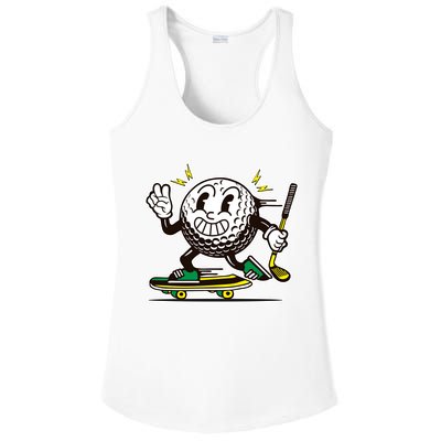 Funny Retro Cartoon Skateboarding Golf Ball Ladies PosiCharge Competitor Racerback Tank
