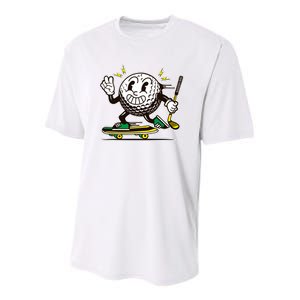 Funny Retro Cartoon Skateboarding Golf Ball Youth Performance Sprint T-Shirt