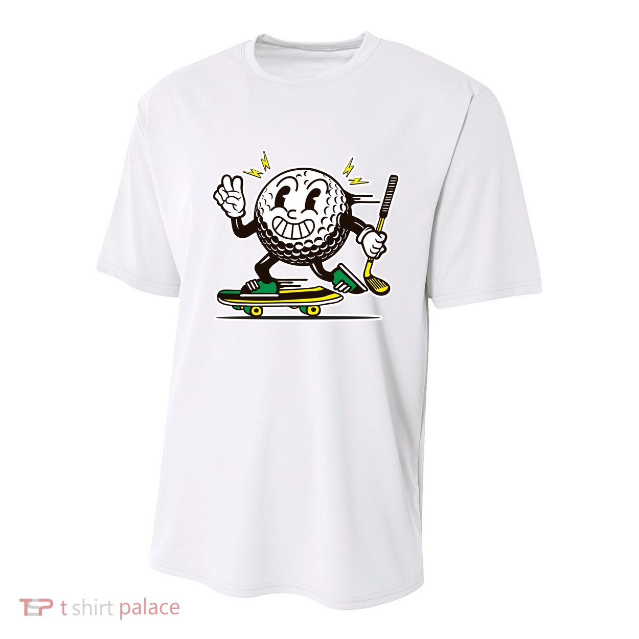 Funny Retro Cartoon Skateboarding Golf Ball Youth Performance Sprint T-Shirt