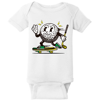 Funny Retro Cartoon Skateboarding Golf Ball Baby Bodysuit