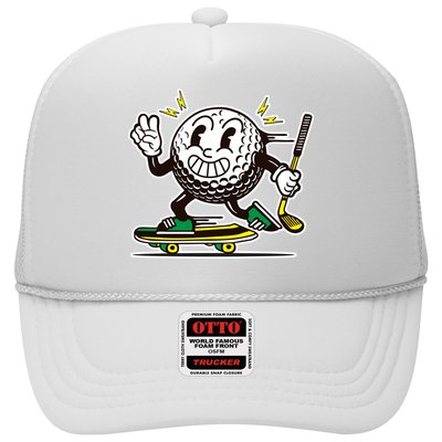 Funny Retro Cartoon Skateboarding Golf Ball Trucker Hat