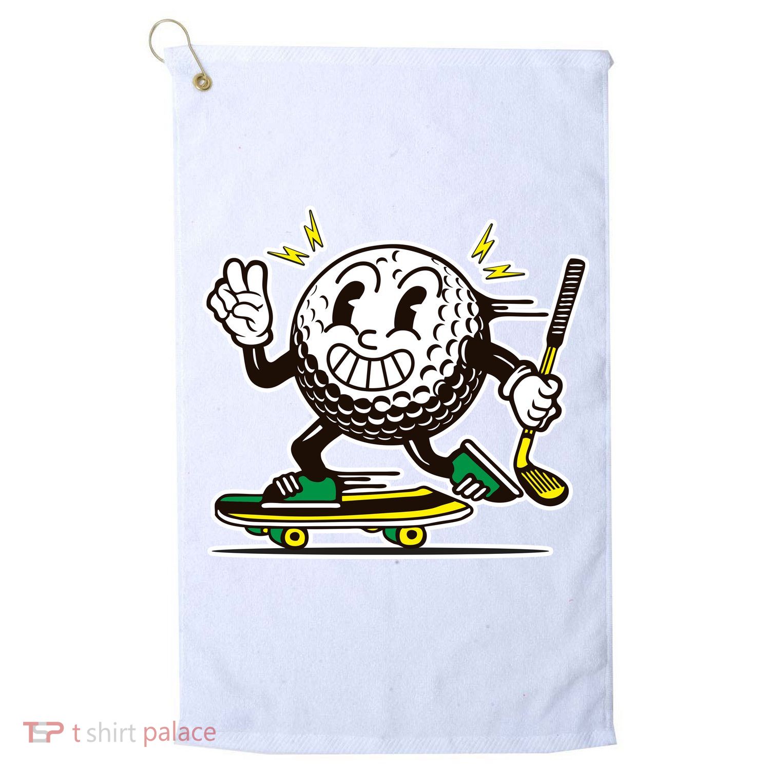 Funny Retro Cartoon Skateboarding Golf Ball Platinum Collection Golf Towel