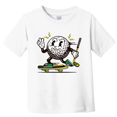 Funny Retro Cartoon Skateboarding Golf Ball Toddler T-Shirt