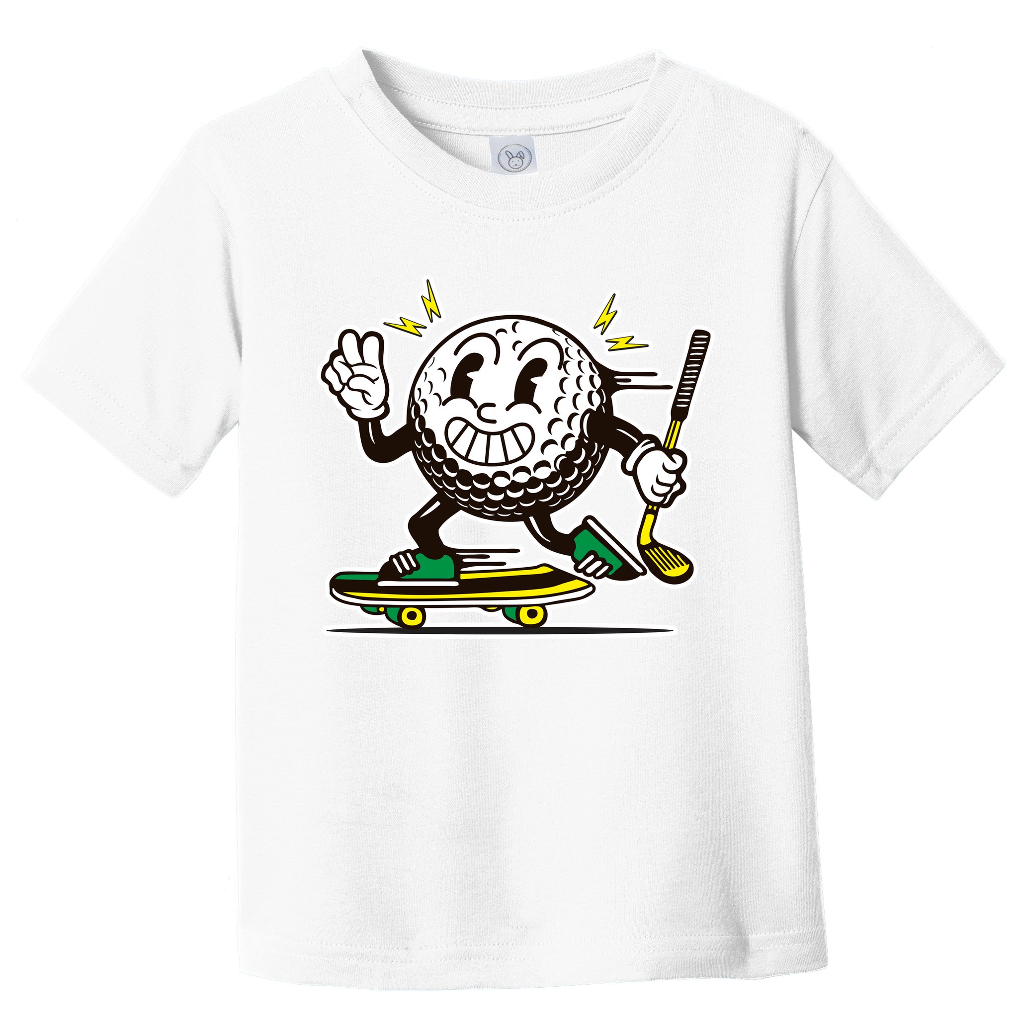 Funny Retro Cartoon Skateboarding Golf Ball Toddler T-Shirt