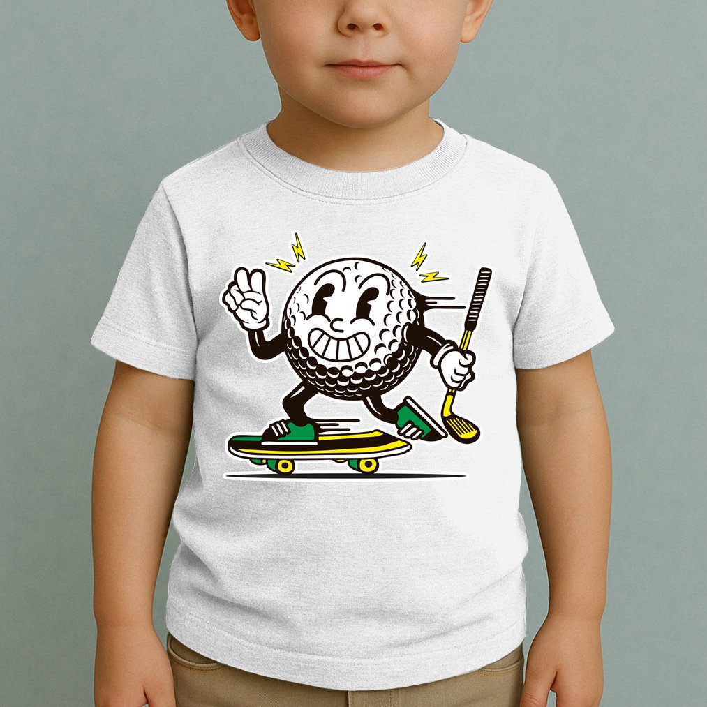 Funny Retro Cartoon Skateboarding Golf Ball Toddler T-Shirt