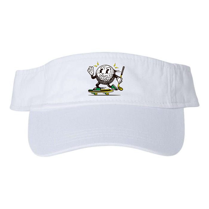 Funny Retro Cartoon Skateboarding Golf Ball Valucap Bio-Washed Visor