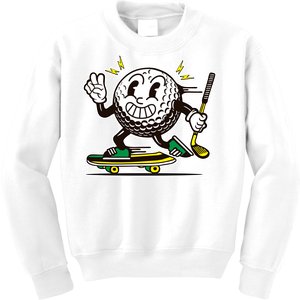 Funny Retro Cartoon Skateboarding Golf Ball Kids Sweatshirt