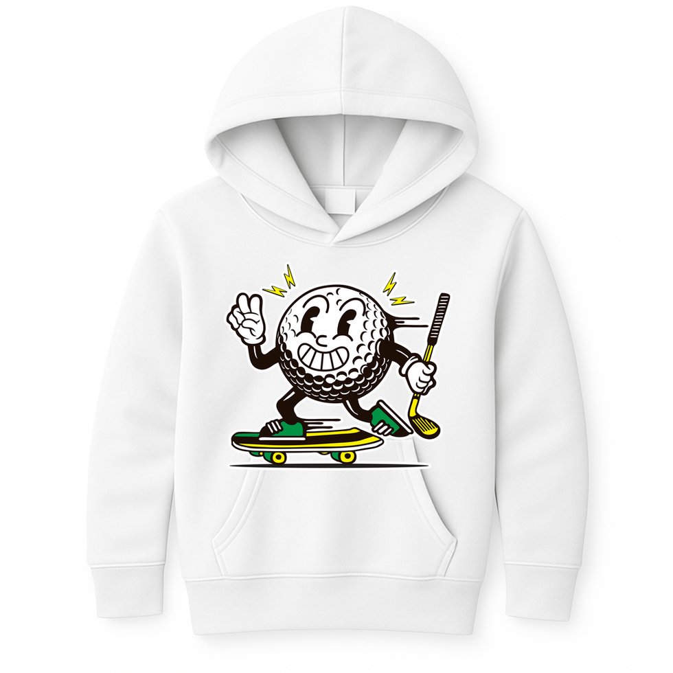 Funny Retro Cartoon Skateboarding Golf Ball Kids Hoodie