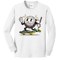 Funny Retro Cartoon Skateboarding Golf Ball Kids Long Sleeve Shirt