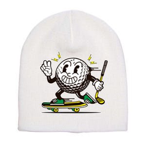 Funny Retro Cartoon Skateboarding Golf Ball Short Acrylic Beanie