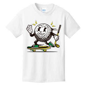 Funny Retro Cartoon Skateboarding Golf Ball Kids T-Shirt