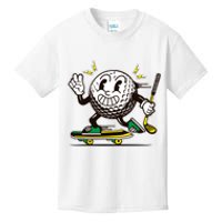 Funny Retro Cartoon Skateboarding Golf Ball Kids T-Shirt