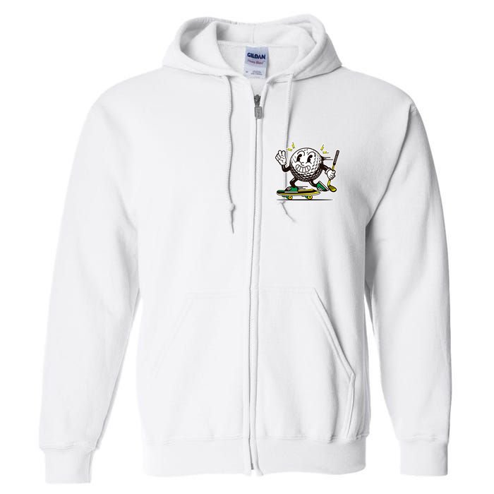 Funny Retro Cartoon Skateboarding Golf Ball Full Zip Hoodie