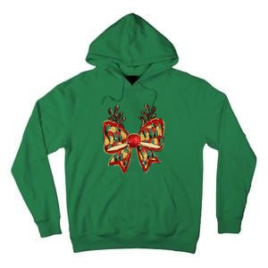 Funny Reindeer Coquette Bows Pajama Christmas Women Tall Hoodie