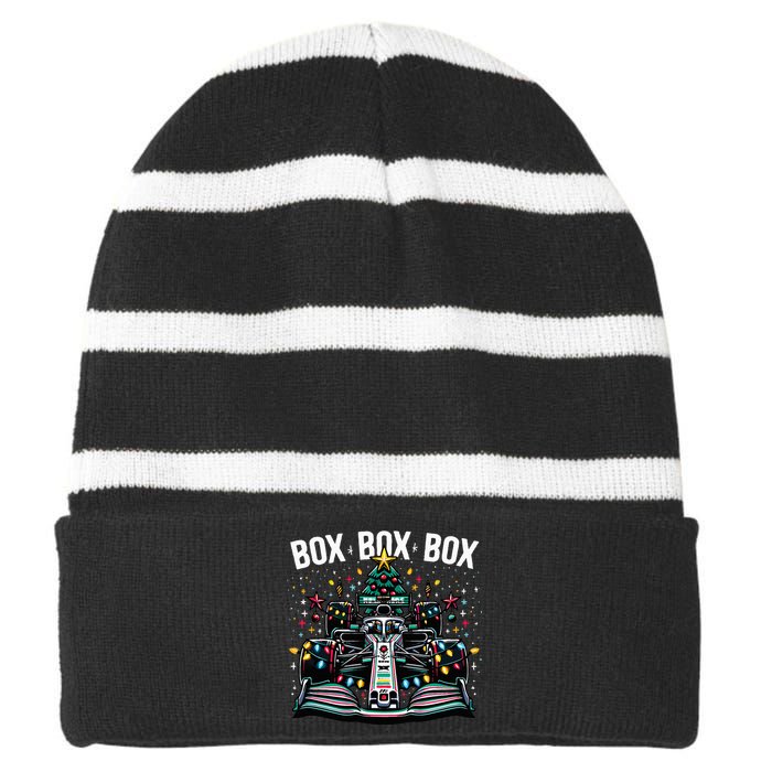 Formula Racing Car Box Box Box Radio Call Fun Christmas Tree  Striped Beanie with Solid Band