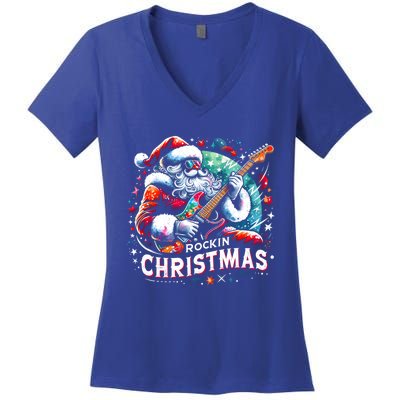 Funny Rockin Christmas Christmas Santa Funny Santa Rocker Meaningful Gift Women's V-Neck T-Shirt