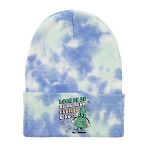 Funny Retro Christmas Tree Look At Me Being All Festive Tie Dye 12in Knit Beanie