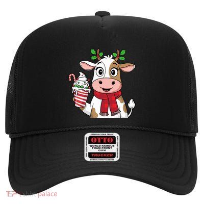 Funny Reindeer Cute Christmas Holiday Xmas High Crown Mesh Back Trucker Hat