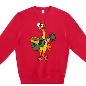 Funny Rubber Chicken Playing Guitar Premium Crewneck Sweatshirt