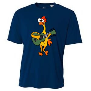 Funny Rubber Chicken Playing Guitar Cooling Performance Crew T-Shirt