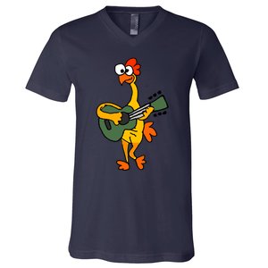 Funny Rubber Chicken Playing Guitar V-Neck T-Shirt