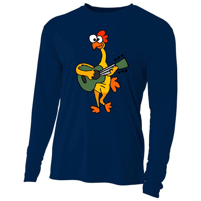 Funny Rubber Chicken Playing Guitar Cooling Performance Long Sleeve Crew