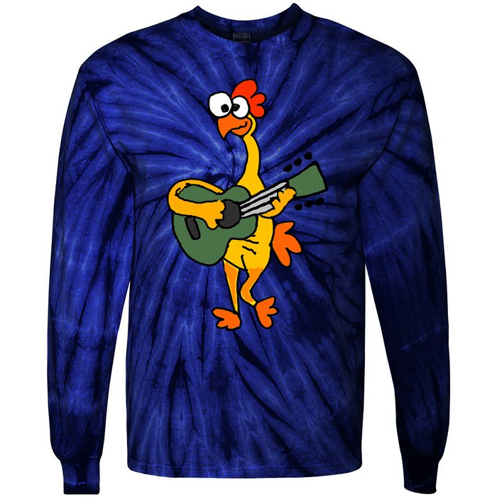 Funny Rubber Chicken Playing Guitar Tie-Dye Long Sleeve Shirt