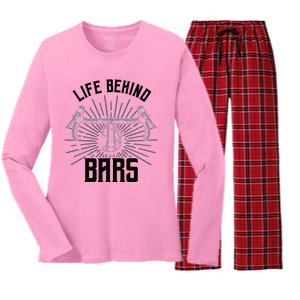 Funny Road Cycling Gift Bike Life Behind Bars Gift Women's Long Sleeve Flannel Pajama Set 