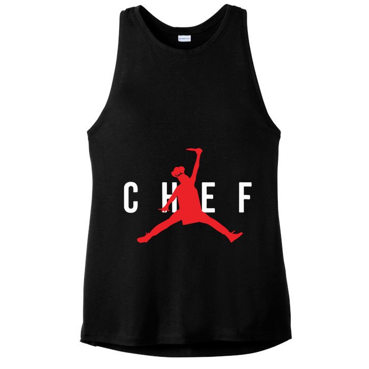 Funny Restaurant Chef Jumping Chef Knife Ladies PosiCharge Tri-Blend Wicking Tank
